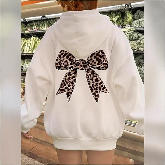 Női leopárdmintás kapucnis pulóver, lezser, hosszú ujjú, pulóver felső