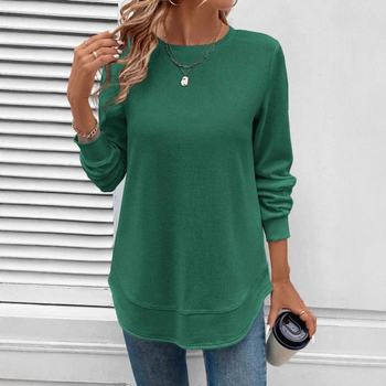 Női ruházat határokon átnyúló Amazon temu2024 őszi és téli új kerek nyakú hosszú ujjú ívelt szegélyű divatos lezser