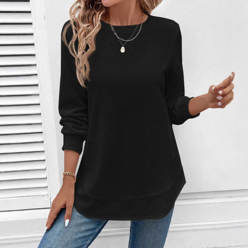 Női ruházat határokon átnyúló Amazon temu2024 őszi és téli új kerek nyakú hosszú ujjú ívelt szegélyű divatos lezser