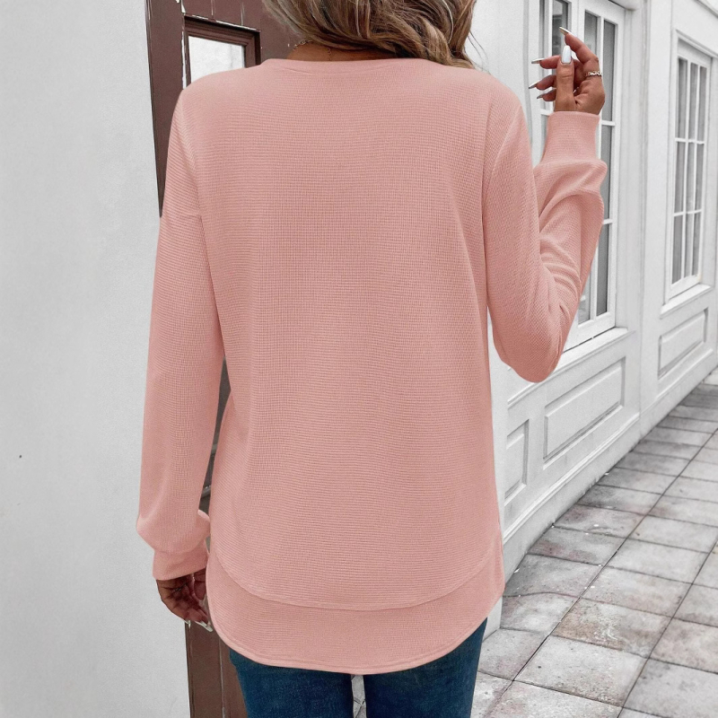 Női ruházat határokon átnyúló Amazon temu2024 őszi és téli új kerek nyakú hosszú ujjú ívelt szegélyű divatos lezser