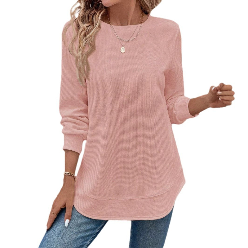 Női ruházat határokon átnyúló Amazon temu2024 őszi és téli új kerek nyakú hosszú ujjú ívelt szegélyű divatos lezser