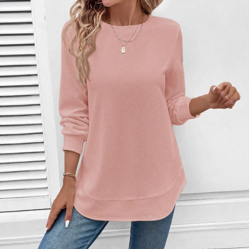 Női ruházat határokon átnyúló Amazon temu2024 őszi és téli új kerek nyakú hosszú ujjú ívelt szegélyű divatos lezser