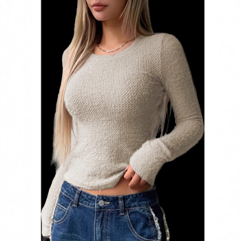 2024 új, határokon átnyúló őszi és téli robbanásszerű, egyszínű, hosszú ujjú, gyapjúból készült, kerek nyakú otthoni kabát, női