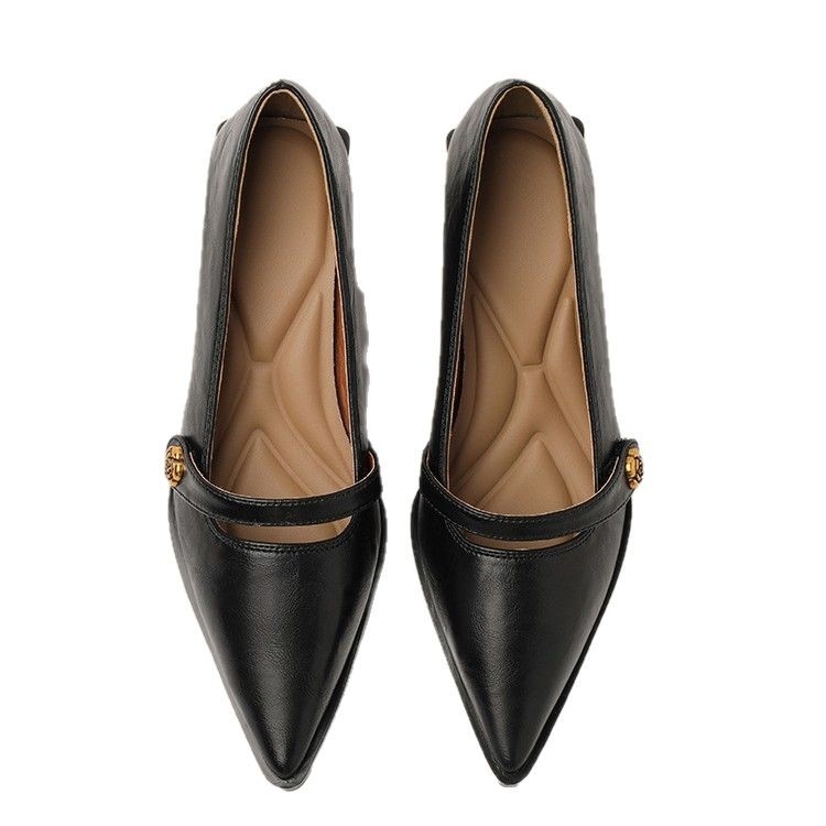 Gyári raktáron Magassarkú Női Egy Szavas Kamélia Csat Hegyes Elegáns Tündér Vastag Sarkú Mary Jane Cipő Plus Size