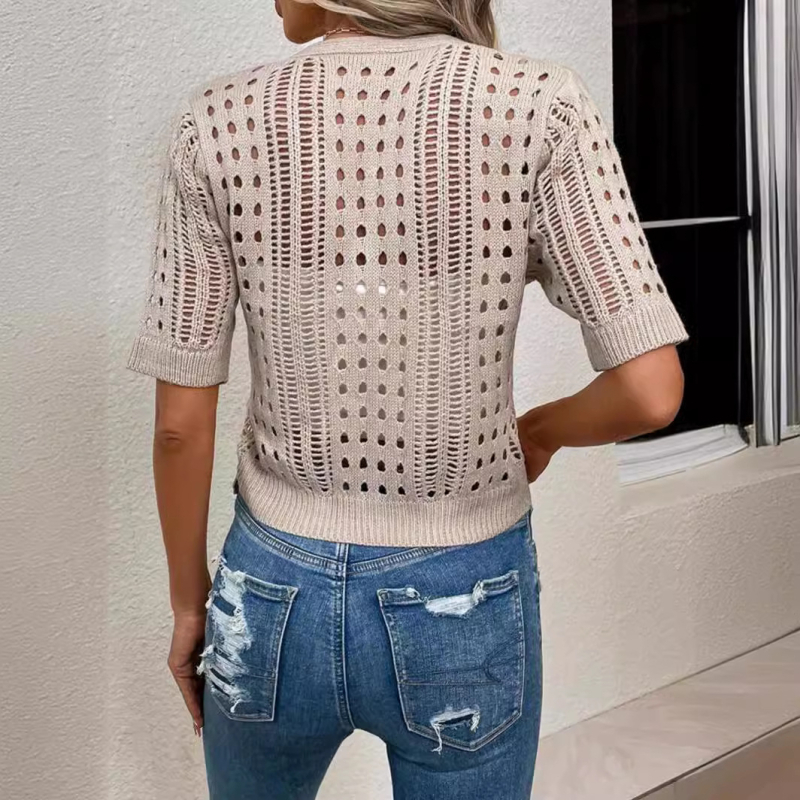 Cardigan tricotat cu decolteu în V, scurt, de la Amazon, vara 2024, popular transfrontalier, culoare uni, popular, pentru femei, bluză scurtă și lenjerie intimă