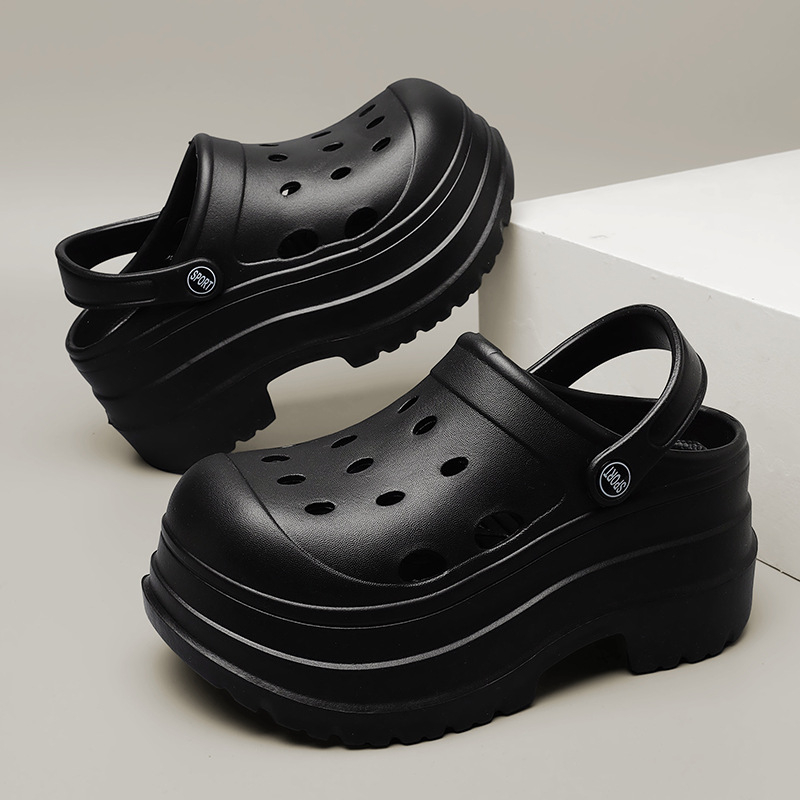 Női vastag talpú, lyukas cipők, nyári divatos kültéri strandcipők, kis sarkú szandálok