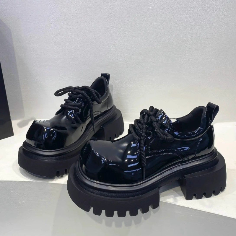 Sokoldalú, új Fortune cipő, vastag talpú, nagy orrú, 2025-ös új tavaszi cipő, bőrcipők, retró, lakkbőr, polírozott, kis bőrcipők