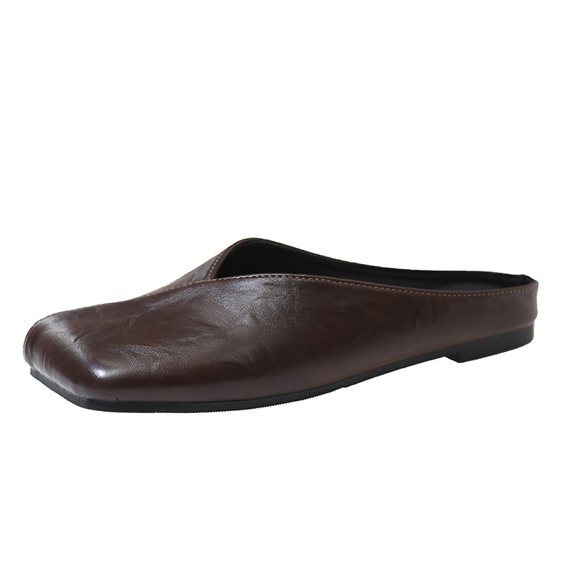 Francia stílusú Chanel stílusú Baotou félpapucs, női cipők, külső viselet, 2025-ös nyári külső viselet, lapos talpú, szögletes Mueller szandál