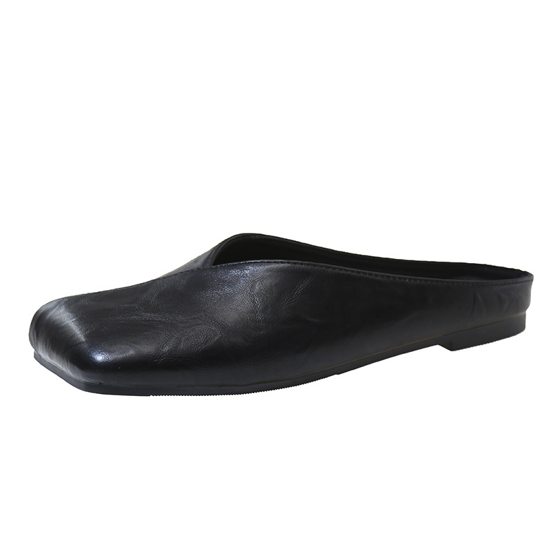 Francia stílusú Chanel stílusú Baotou félpapucs, női cipők, külső viselet, 2025-ös nyári külső viselet, lapos talpú, szögletes Mueller szandál