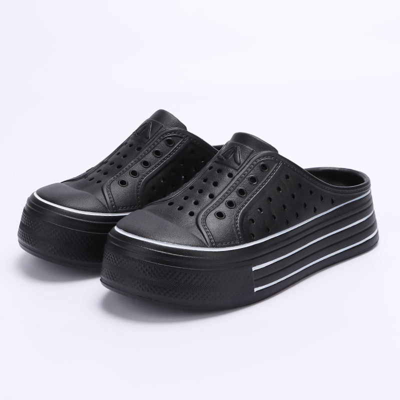 Lyukas cipők Női nyári új stílusú bebújós félig bebújós magasított vastag talpú szandál diákoknak fehér cipők női papucsok