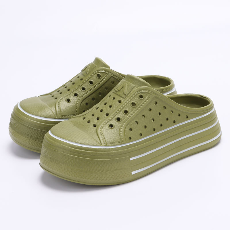 Lyukas cipők Női nyári új stílusú bebújós félig bebújós magasított vastag talpú szandál diákoknak fehér cipők női papucsok