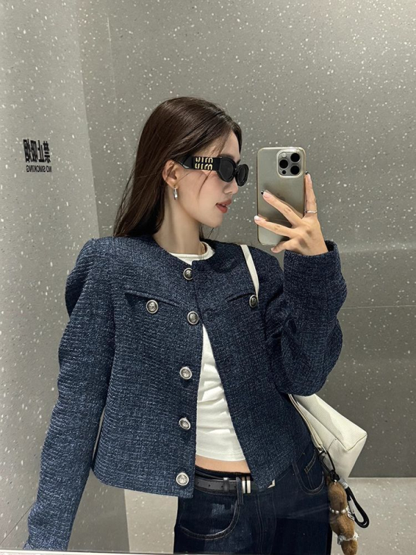 Chanel stílusú kabát női őszi vintage francia őszi és téli új, karcsúsított, karcsúsító stílusú texturált rövid kabát felső