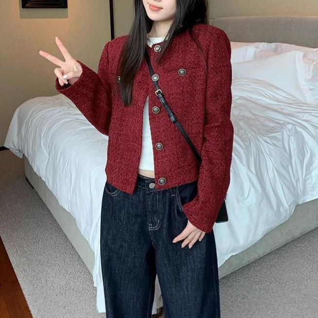 Chanel stílusú kabát női őszi vintage francia őszi és téli új, karcsúsított, karcsúsító stílusú texturált rövid kabát felső