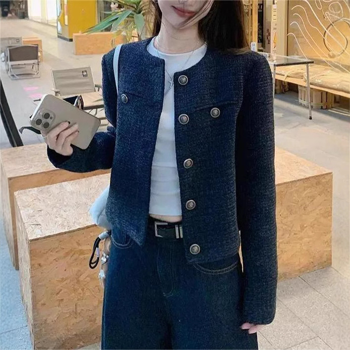 Chanel stílusú kabát női őszi vintage francia őszi és téli új, karcsúsított, karcsúsító stílusú texturált rövid kabát felső