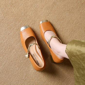 Ψηλοτάκουνη φούστα με δερμάτινο τακούνι 2025 με γαλλικό ρετρό φθινόπωρο παπούτσια με τετράγωνη μύτη, παπούτσια Mary Jane, κομψά γυναικεία παπούτσια All-match