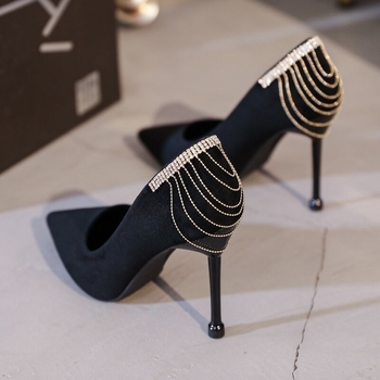 2024 Νέο Στυλ Ιδιοσυγκρασίας Θεά Στυλ Τακούνι Στιλέτο Σχεδιασμός Μαύρα Γαλλικά Παπούτσια Μονής Επίστρωσης Φθινοπωρινό Βραδινό Φόρεμα Ψηλοτάκουνα Παπούτσια για Γυναίκες