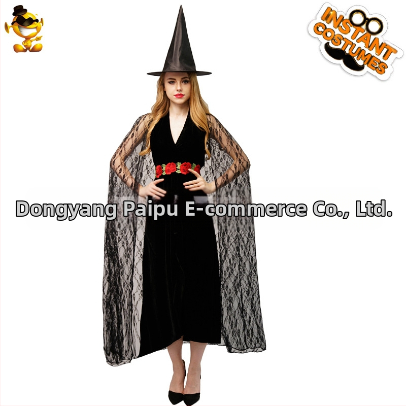 Täiskasvanud naissoost Halloweeni cosplay nõia kostüüm elegantne nõia kostüüm lavaetenduse kostüüm