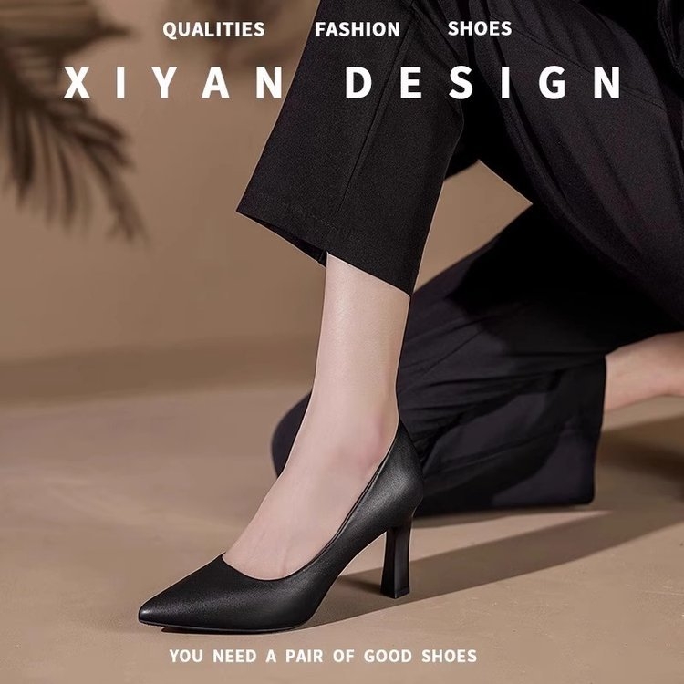 Magassarkú Női Cipők Etikett Puha Talpú Fáradt Lábujjak Repülő Utasok Ingázók Francia Egyszínű Cipők Elegáns Fekete Professzionális Nem Fáradt Lábujjlenyomatú Munkacipő