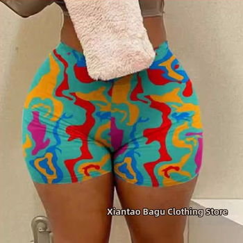 Európai és amerikai külkereskedelmi határokon átnyúló független állomás új, rugalmas derékú, divatos, nyomtatott, rövidnadrág nőknek, többszínű
