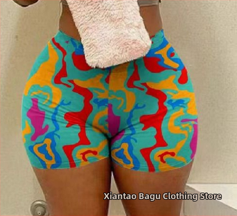 Európai és amerikai külkereskedelmi határokon átnyúló független állomás új, rugalmas derékú, divatos, nyomtatott, rövidnadrág nőknek, többszínű