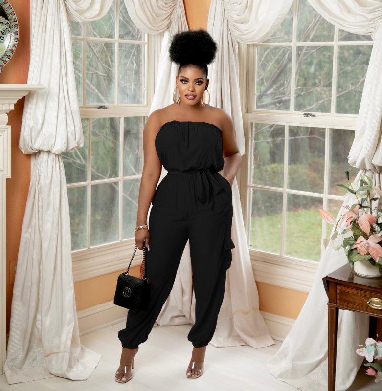 YZ1307 Európai és amerikai határokon átnyúló női ruházat Amazon export divatos hétköznapi cső felső fedél zsebes nadrág öv tavaszi és nyári overál