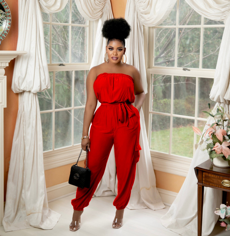 YZ1307 Európai és amerikai határokon átnyúló női ruházat Amazon export divatos hétköznapi cső felső fedél zsebes nadrág öv tavaszi és nyári overál