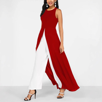 Az Amazon. Állórugós Tejszín Selyem Varrásos Sifon Slim-Fit Kerek Nyakú Ujjatlan Tejszín Selyem Egyszínű Nadrág