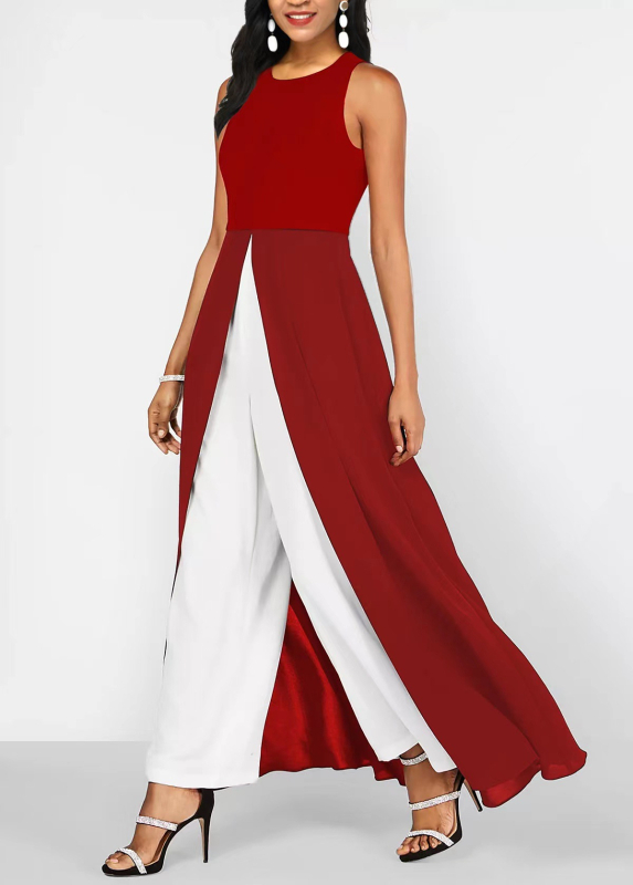 Az Amazon. Állórugós Tejszín Selyem Varrásos Sifon Slim-Fit Kerek Nyakú Ujjatlan Tejszín Selyem Egyszínű Nadrág