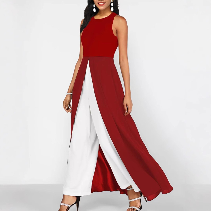 Az Amazon. Állórugós Tejszín Selyem Varrásos Sifon Slim-Fit Kerek Nyakú Ujjatlan Tejszín Selyem Egyszínű Nadrág