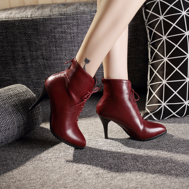 40-43 Külkereskedelmi Európai és Amerikai Kávé Eső Női Csizma Hegyes Hegyes Fűzős Cipzáras Női Rövid Csizma W371