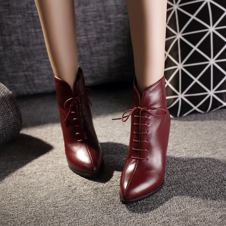 40-43 Külkereskedelmi Európai és Amerikai Kávé Eső Női Csizma Hegyes Hegyes Fűzős Cipzáras Női Rövid Csizma W371