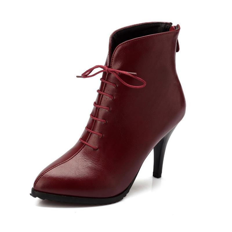 40-43 Külkereskedelmi Európai és Amerikai Kávé Eső Női Csizma Hegyes Hegyes Fűzős Cipzáras Női Rövid Csizma W371