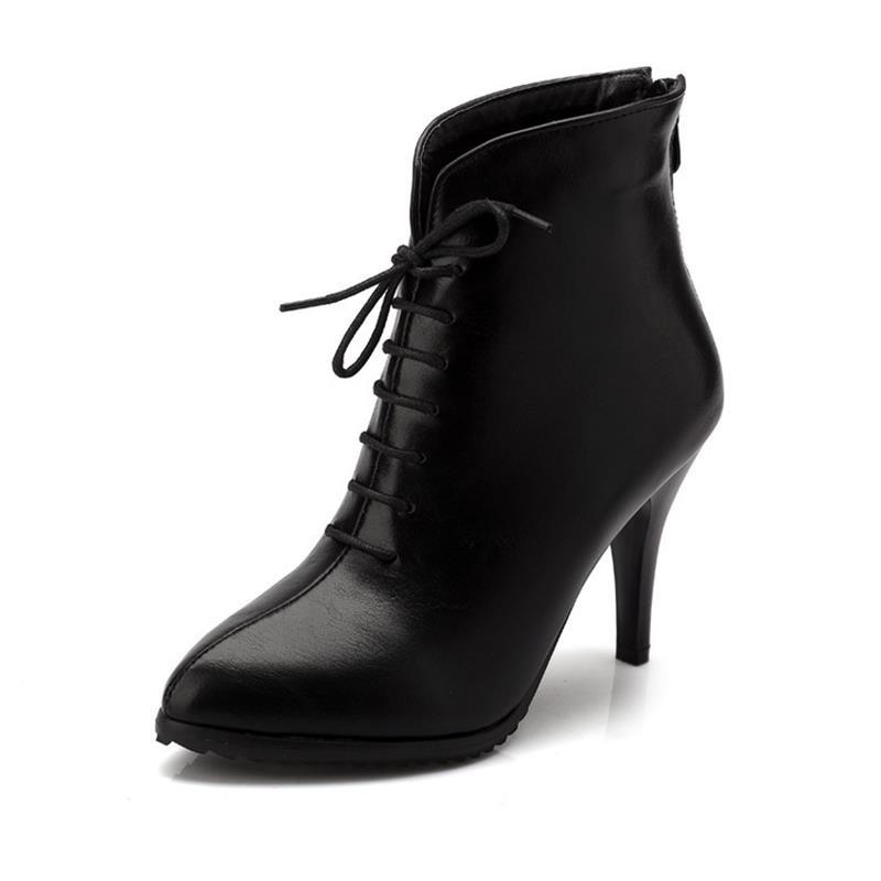 40-43 Külkereskedelmi Európai és Amerikai Kávé Eső Női Csizma Hegyes Hegyes Fűzős Cipzáras Női Rövid Csizma W371