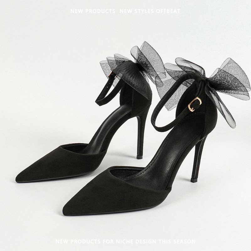 Határokon átnyúló, plus size orrú szandálok női külső viselet nyári új stílusú egyrétegű cipők hálós, csokornyakkendős, magas sarkú cipők tűsarkúval