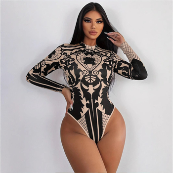 Σέξι γυναικεία ολόσωμη φόρμα με ευρωπαϊκό και αμερικανικό τυπωμένο τοπ και λεπτό γιακά