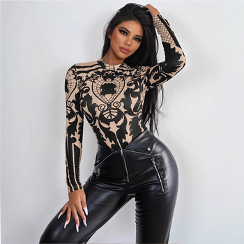 Σέξι γυναικεία ολόσωμη φόρμα με ευρωπαϊκό και αμερικανικό τυπωμένο τοπ και λεπτό γιακά