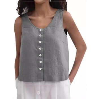 Διασυνοριακό Amazon 2024 Γαλλικό Χαλαρό Γιλέκο με Κουμπιά από Λινό, Χαλάρωση, Άνετο Αμάνικο Μπλούζα σε Όλα τα χρώματα