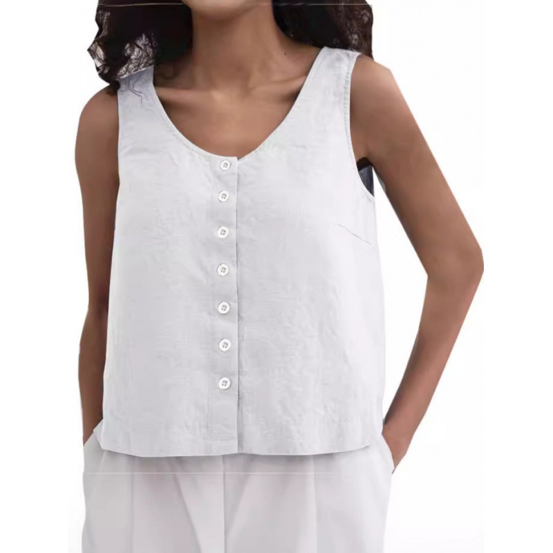 Határokon átnyúló Amazon 2024 francia laza gombos mellény, lenvászon, relaxációs, mindenhez illő, kényelmes ujjatlan felső