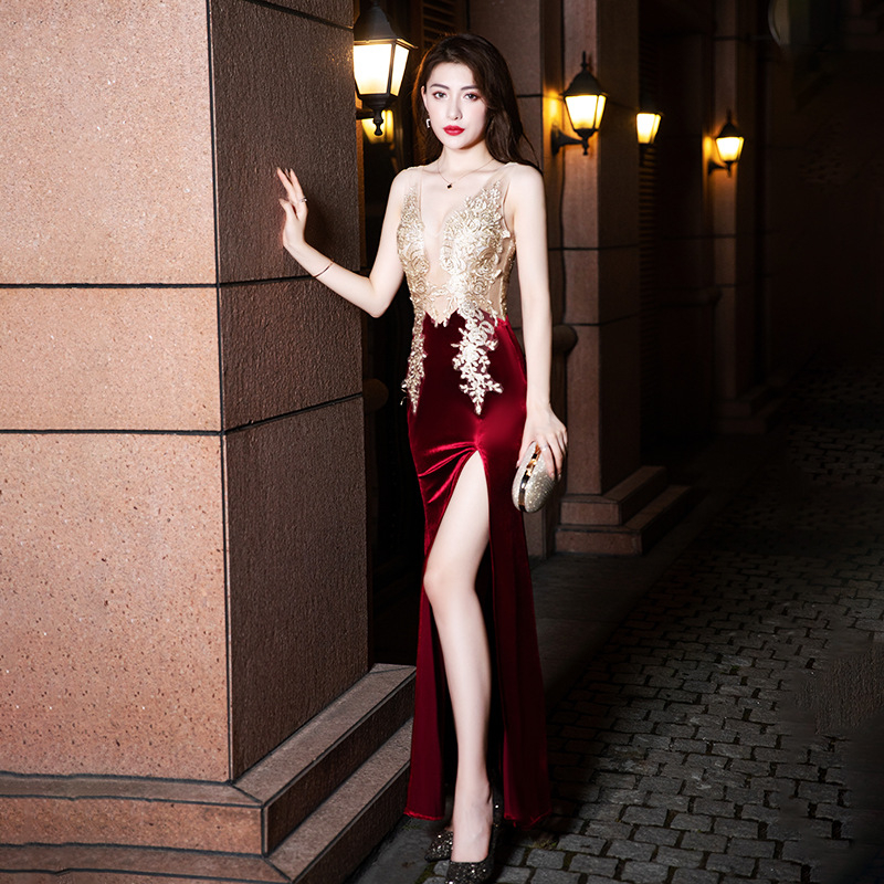 Nėrinių siūlų vakarinė suknelė Elegantiška socialistų banketų žemo kirpimo suknelė Naktinis klubas Seksuali ilga suknelė moterims