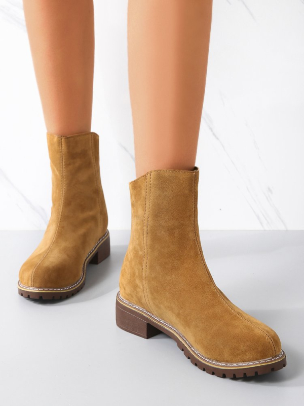 Kerek orrú, vastag sarkú, rövid csizma Női külkereskedelmi plus size 2022 ősz és tél Új, rövid csővel ellátott, oldalsó cipzáras retró Martin csizma nagykereskedelemben