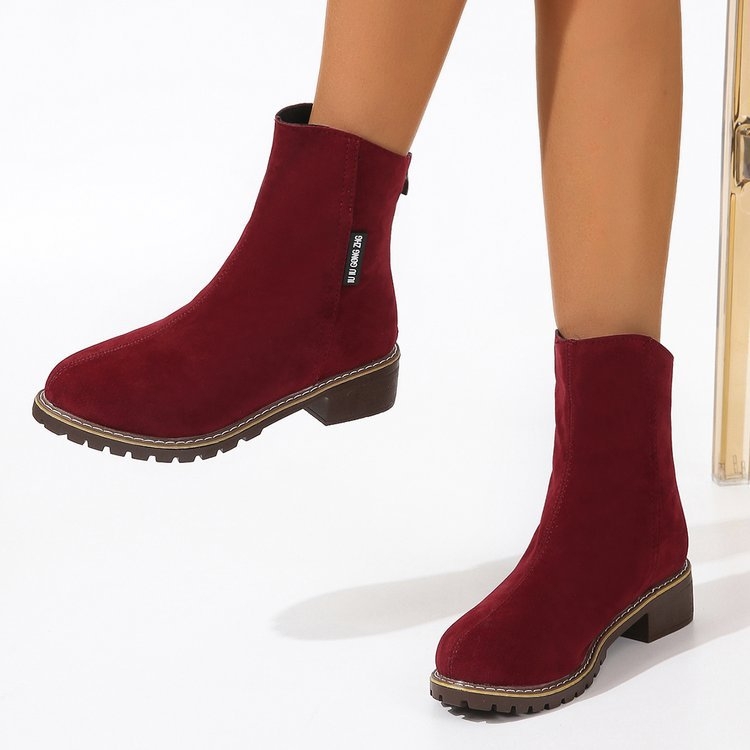 Kerek orrú, vastag sarkú, rövid csizma Női külkereskedelmi plus size 2022 ősz és tél Új, rövid csővel ellátott, oldalsó cipzáras retró Martin csizma nagykereskedelemben