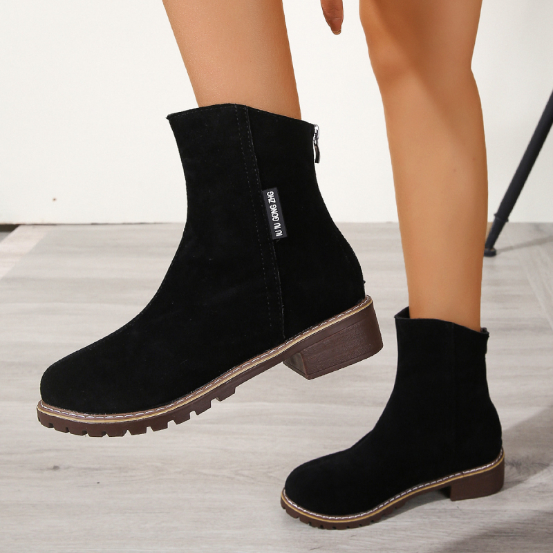 Kerek orrú, vastag sarkú, rövid csizma Női külkereskedelmi plus size 2022 ősz és tél Új, rövid csővel ellátott, oldalsó cipzáras retró Martin csizma nagykereskedelemben