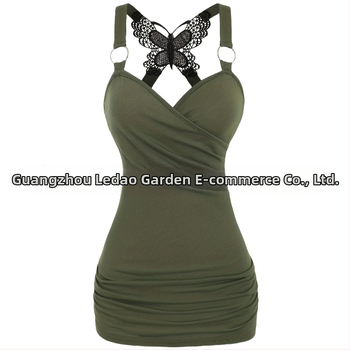 Európai és amerikai Y2K stílusú szexi női ruházat fodros pánttal, váll nélküli kötött pillangós csipke keresztpántos tank top szexi csipke