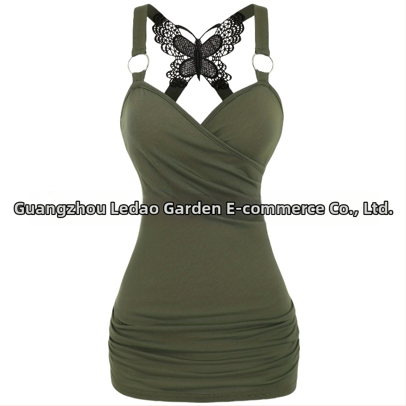 Európai és amerikai Y2K stílusú szexi női ruházat fodros pánttal, váll nélküli kötött pillangós csipke keresztpántos tank top szexi csipke