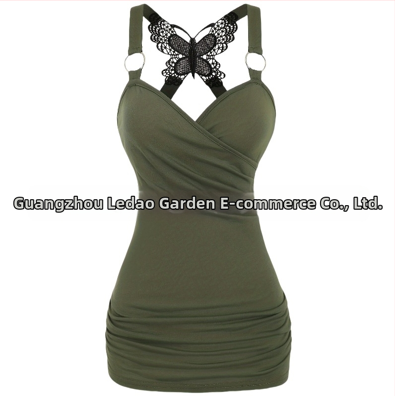 Európai és amerikai Y2K stílusú szexi női ruházat fodros pánttal, váll nélküli kötött pillangós csipke keresztpántos tank top szexi csipke