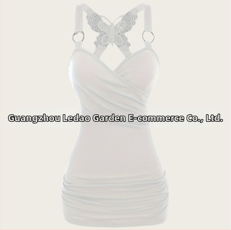 Dámske sexy oblečenie v európskom a americkom štýle Y2K s nariaseným ramienkom, pleteným motýľovým čipkovaným topom s prekríženým chrbtom a sexi čipkou