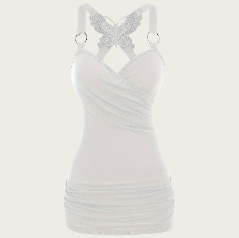 Európai és amerikai Y2K stílusú szexi női ruházat fodros pánttal, váll nélküli kötött pillangós csipke keresztpántos tank top szexi csipke