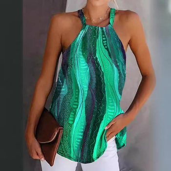 2024 nyári új, határokon átnyúló TEMU európai és amerikai női lógó nyakú, ujjatlan, batikolt, lezser mellény, póló, felső