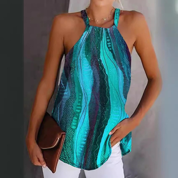 2024 nyári új, határokon átnyúló TEMU európai és amerikai női lógó nyakú, ujjatlan, batikolt, lezser mellény, póló, felső