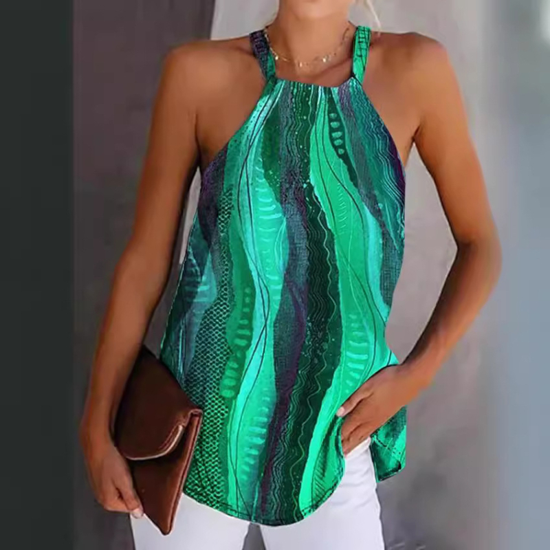 2024 nyári új, határokon átnyúló TEMU európai és amerikai női lógó nyakú, ujjatlan, batikolt, lezser mellény, póló, felső